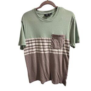 🍒 2/$20 🍒 Vans Mens Medium Green & Gray Striped T-Shirt With Pocket